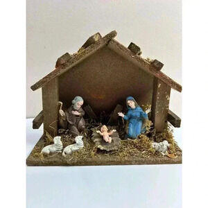 Vintage Italian Nativity Set Wood Creche 6 Figures Christmas Decor
